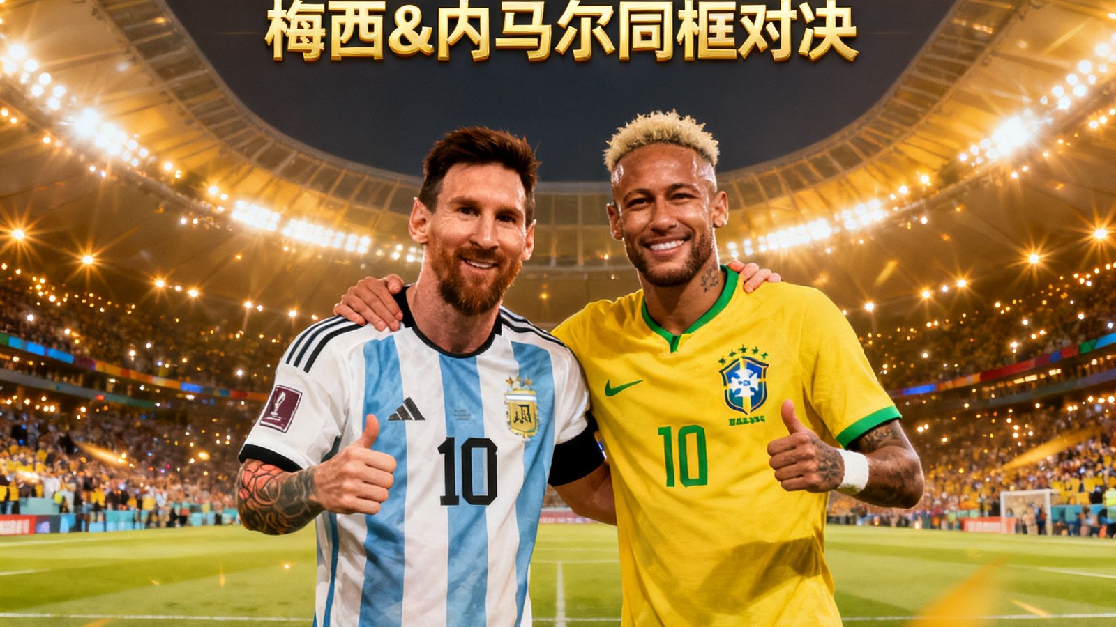 世界杯巴西vs阿根廷全场集锦封面，包含梅西和内马尔同框